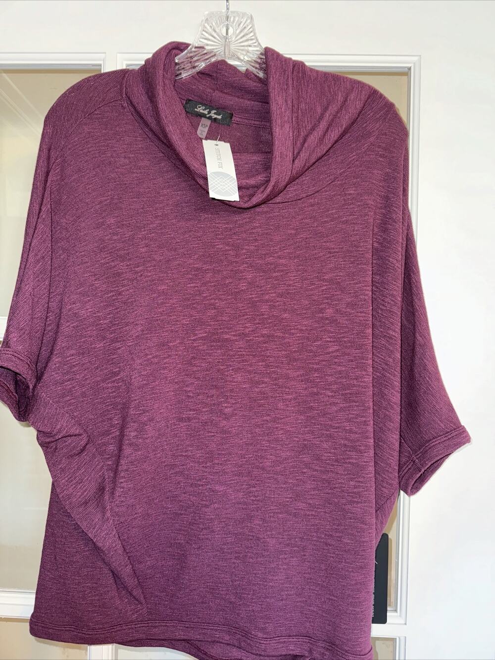 Laila Jayde Cowl Neck Tunic Sweater XSP Zip Neck Purple 3/4 Sleeve NWT